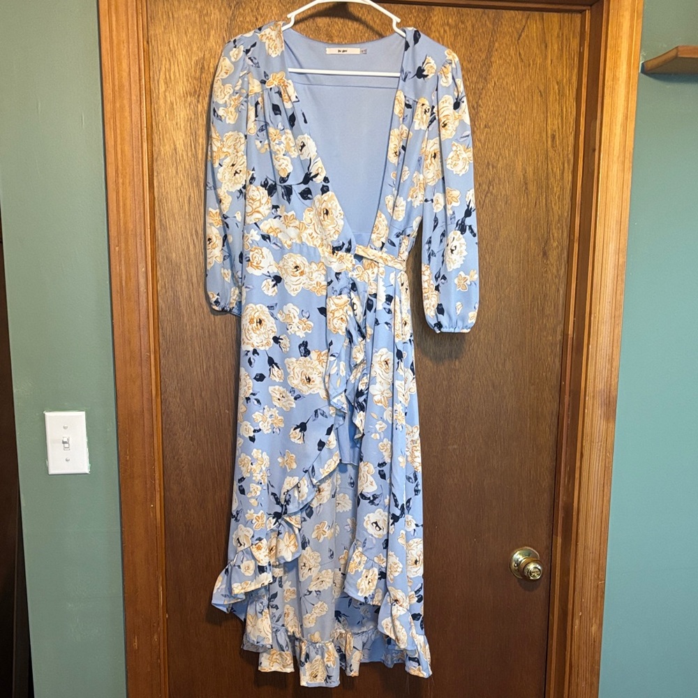 Miami Blue and Cream Floral Midi Dress